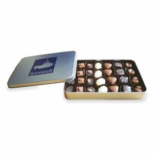 Logo Baskılı Dikdörtgen Metal Kutuda 28 adet Spesiyal Çikolata