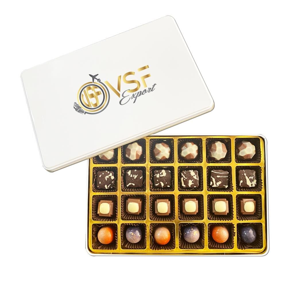 Beyaz Büyük Boy Dikdörtgen Metal Kutuda 24 adet Spesiyal Çikolata