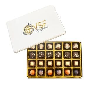 Beyaz Büyük Boy Dikdörtgen Metal Kutuda 24 adet Spesiyal Çikolata