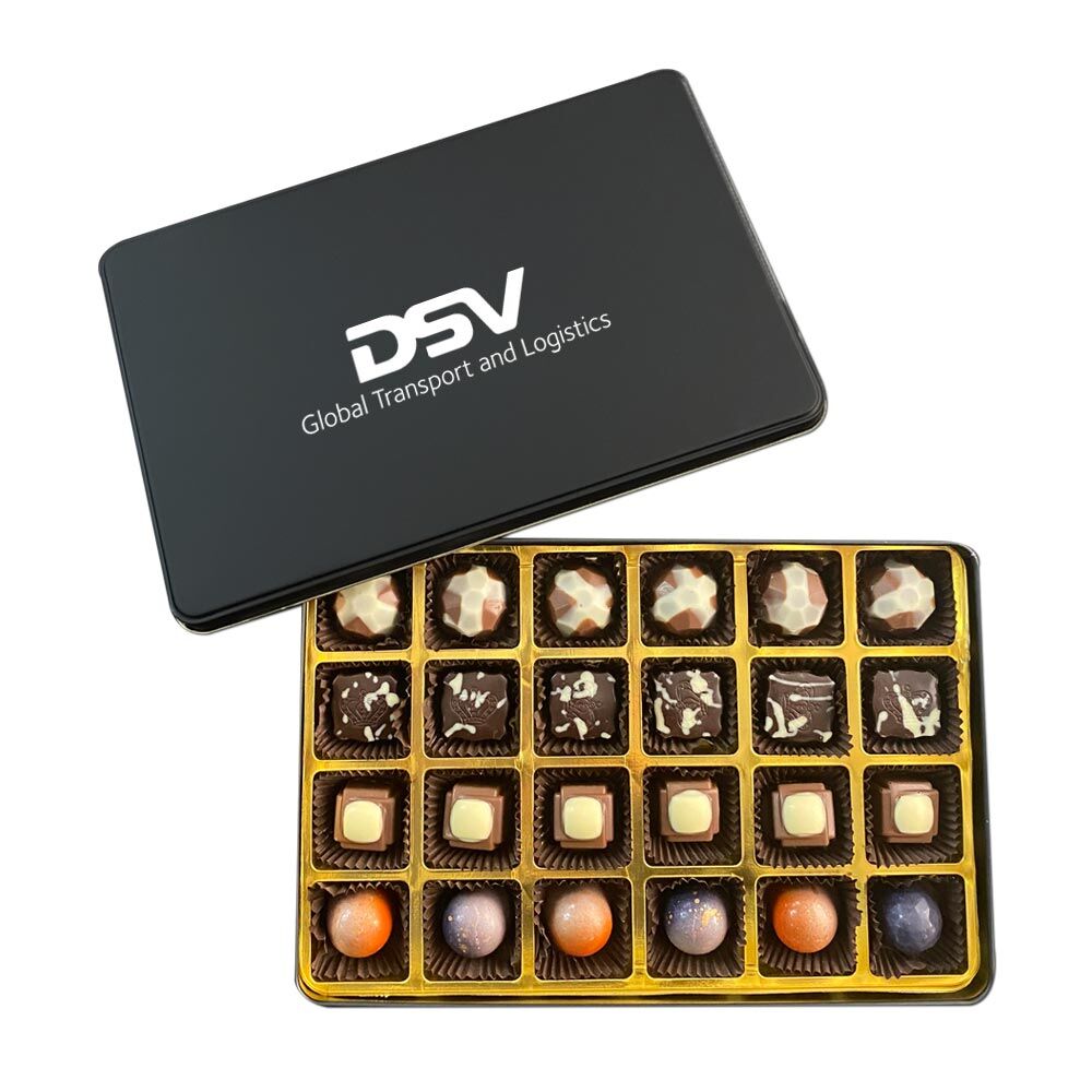 Siyah Büyük Boy Dikdörtgen Metal Kutuda 24 adet Spesiyal Çikolata