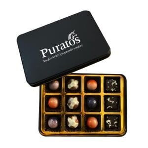 Siyah Küçük Boy Dikdörtgen Metal Kutuda 12 adet Spesiyal Çikolata